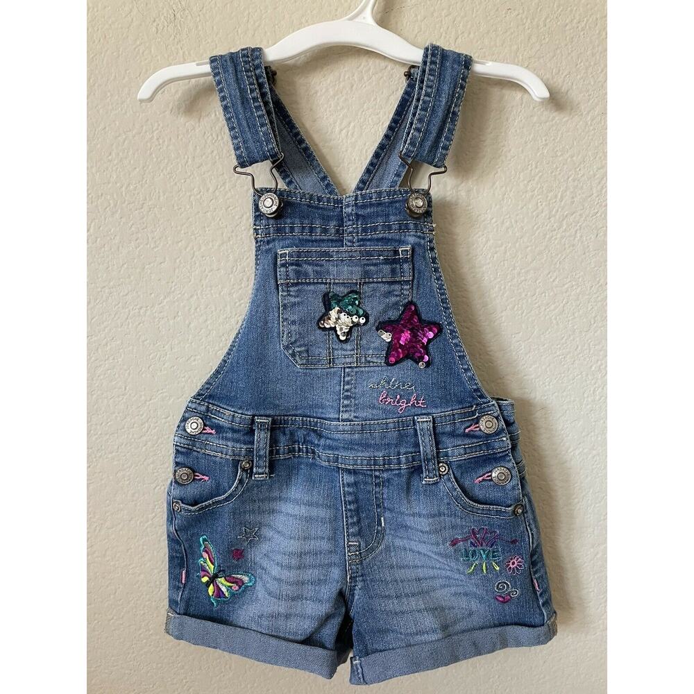 Jordache Denim Jean Embroidered Sequins Overalls Cuffed Shorts Size XS 4/5